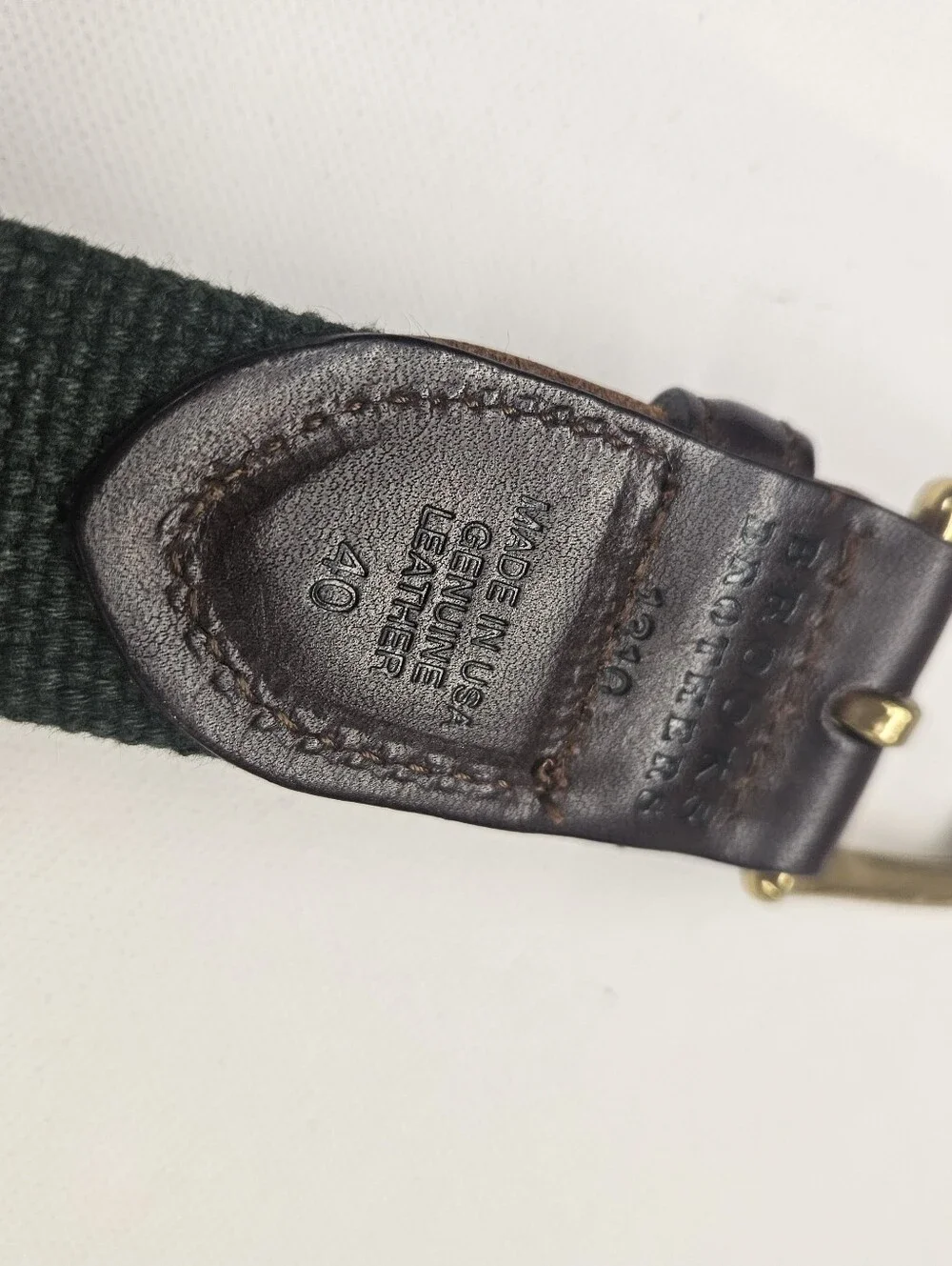 Brooks Brothers Vintage Belt Mens 40 Green Brown Canvas Leather USA Preppy Golf